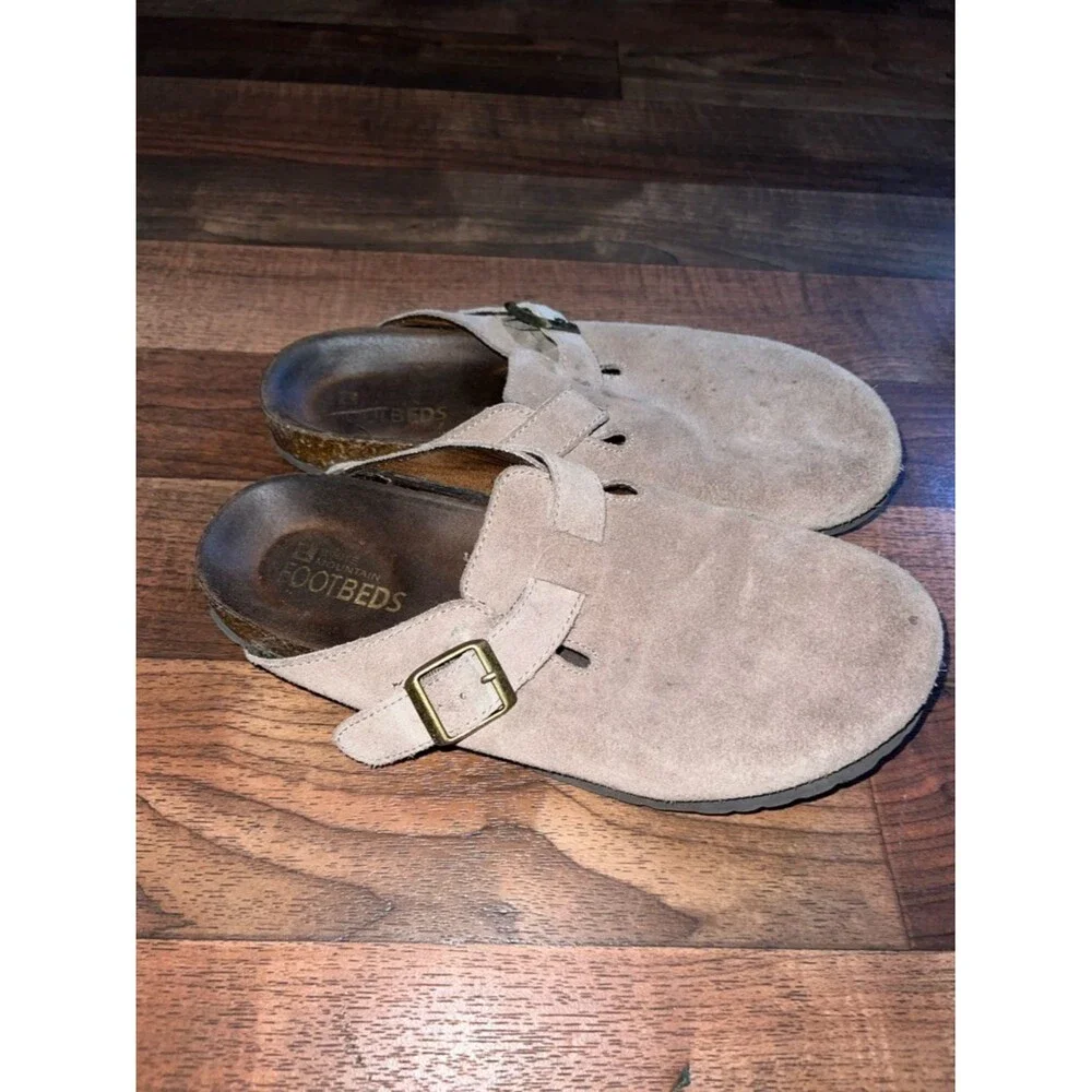 White Mountain Women's Suede Slip-On Clog Mules in Light Taupe